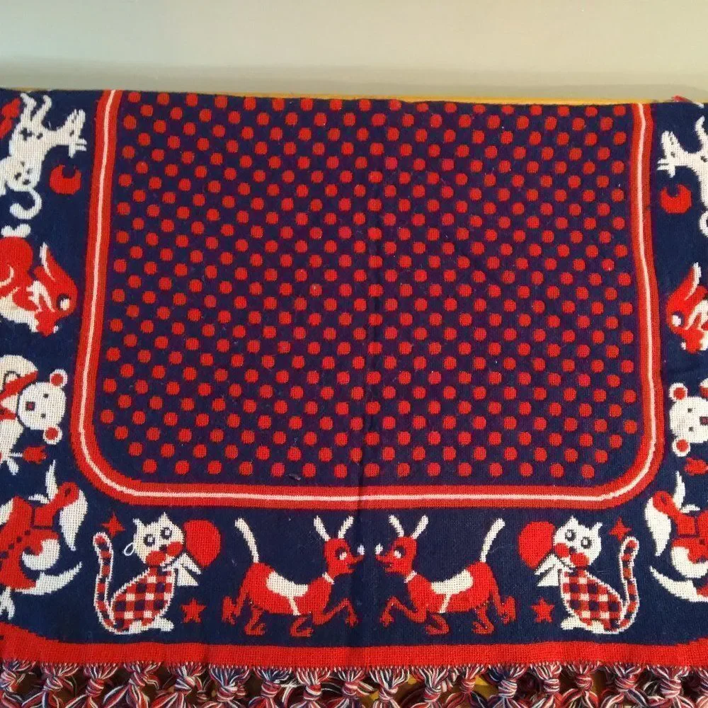 Vintage Blue Bird Knitwear Animals Dots Baby Blanket Child Tassels